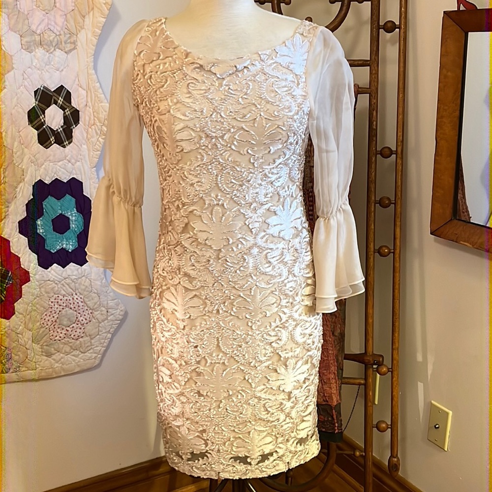 Sara Campbell Textured Dress with Flounce Sleeves